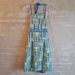 425a. green & blue vintage Personal Identity patchwork halter 2000s sun dress, L